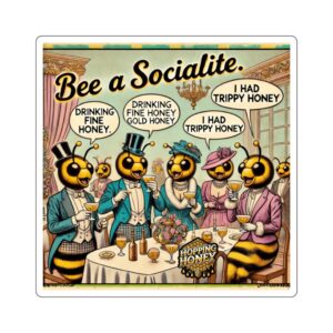 "Trippy Bee Socialite" Hopping Honey 3" x 3" Sticker Pack of 3